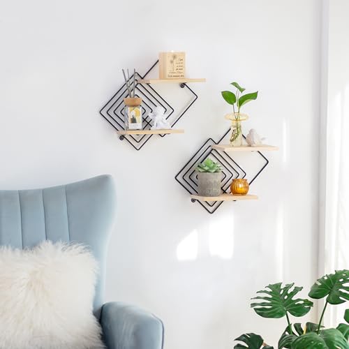 Walasis Lot de 2 étagères murales en métal noir : style moderne, décoration murale pour le salon, résistant et durant (2