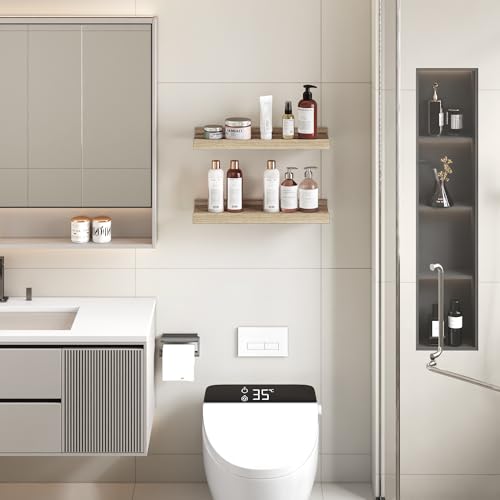 BONTEC Étagères flottantes murales en chêne clair - Lot de 2, salle de bain, chambre à coucher, cuisine - Élevage de 40 