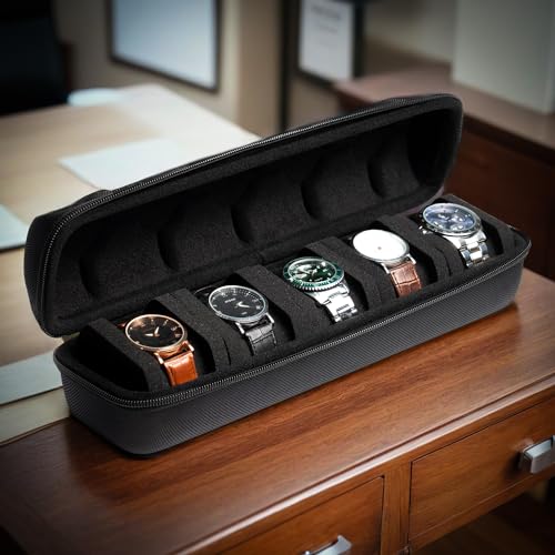 Boîte de rangement Akura pour montres (Noir) - Avec coussin éponge pour 5 montres - Idéal pour collectionneurs