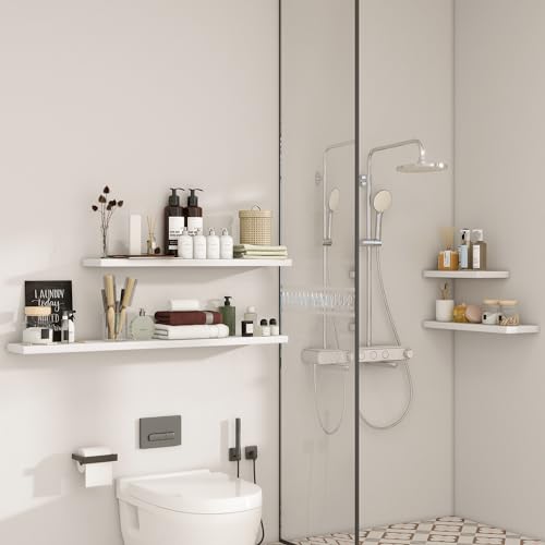 "Étagères murales flottantes en frêne naturel (40,6 cm) - Lot de 2 pour salon, chambre, salle de bain et bureau"