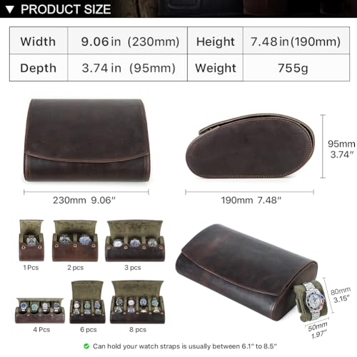 Boîte de rangement en cuir véritable pour montres Hiram - Protection et organisation pour 6 montres - Coussin amovible
